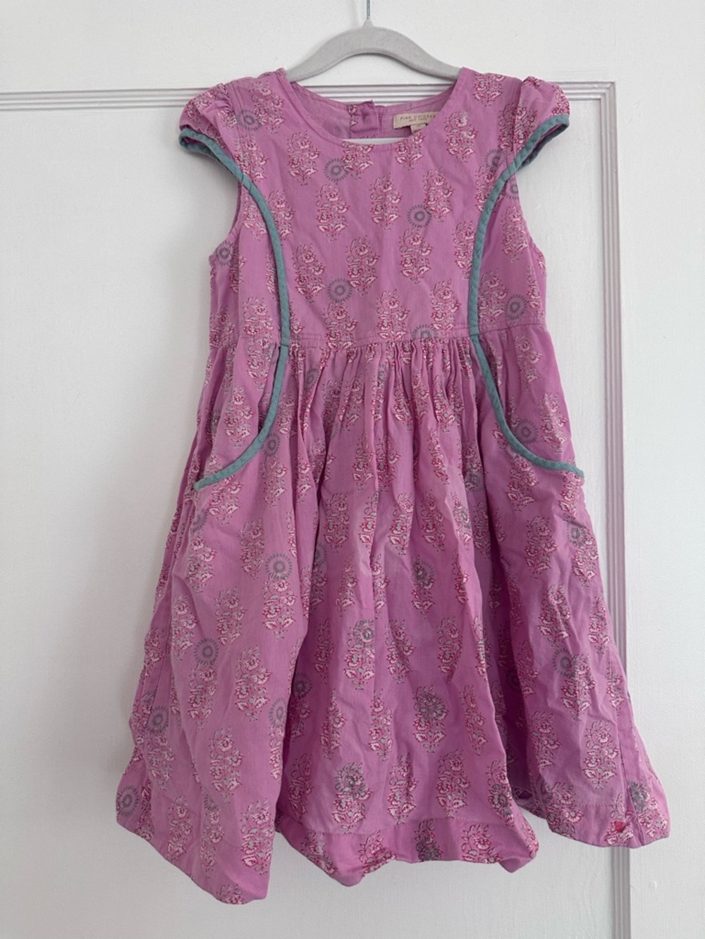 Pink Chicken Lavender Pink Floral Dress with Teal Trim